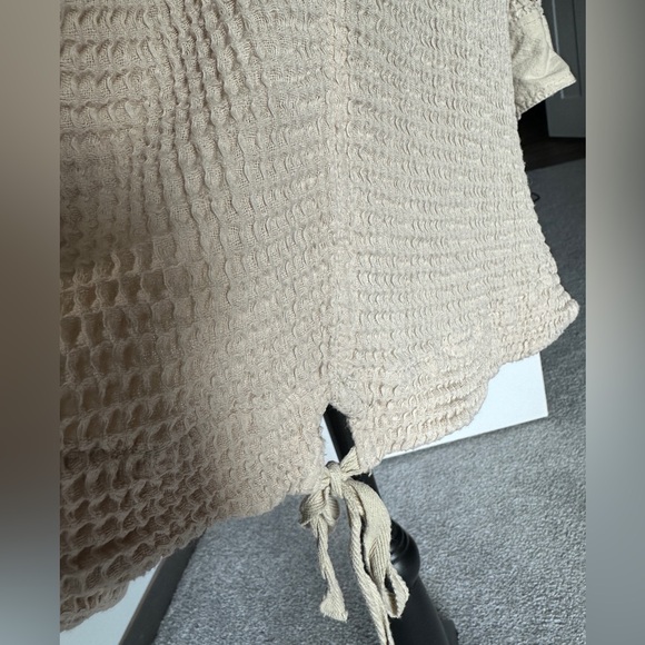 Free People Waffle Knit Hoodie Womens Xs Beige Pullover Oversized - Picture 3 of 6